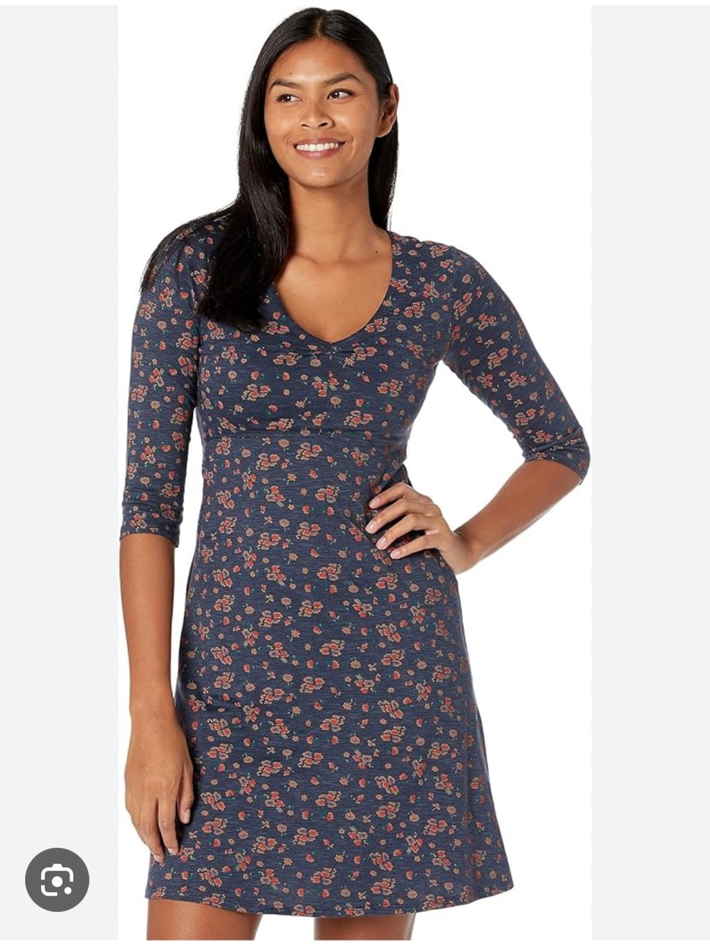 Toad&Co Rosalinda Dress in True Navy Geo Floral sz M